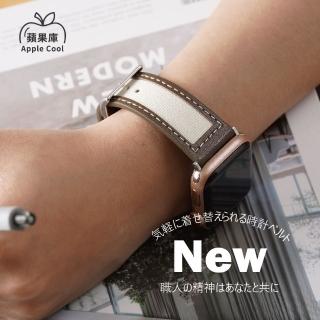 【蘋果庫Apple Cool】Apple Watch S7/6/SE/5/4 42/44/45mm 文青色系帆布拚皮帶