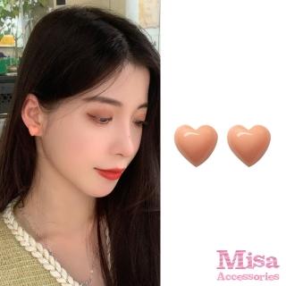 【MISA】韓國設計S925銀針甜美馬卡龍愛心造型耳環(925銀針耳環 愛心耳環)