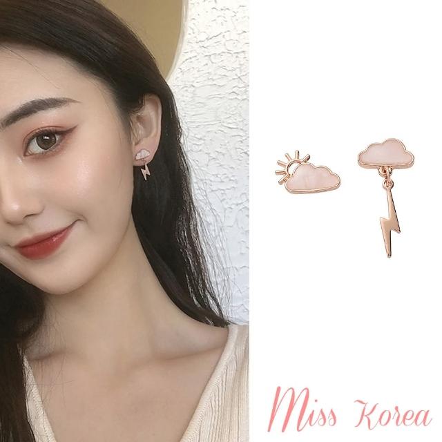 【MISS KOREA】韓國設計S925銀針雲朵閃電太陽造型耳環(S925銀針耳環 閃電耳環 太陽耳環)