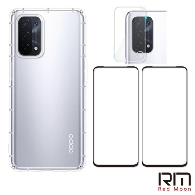 【RedMoon】OPPO A74 手機殼貼4件組 空壓殼-9H玻璃保貼2入+厚版鏡頭貼