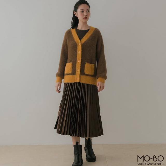 【MO-BO】保暖毛絨感配色針織外套(外套)