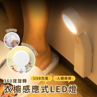 【感應燈光】USB 360度旋轉衣櫥感應式LED燈(夜燈 櫥櫃燈 照明燈 牆壁燈 走廊燈 展示燈 床頭燈 緊急照明)