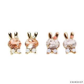 【ENANSHOP 惡南宅急店】水鑽水晶兔子耳環 韓版甜美 耳環-0152D