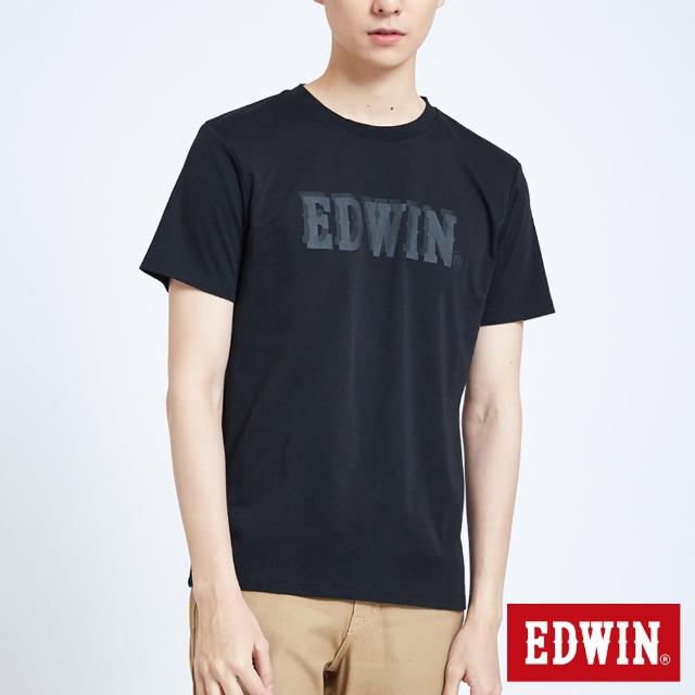 【EDWIN】男裝 印花夾層LOGO短袖T恤(黑色)