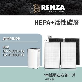 【RENZA】適用Pinoh 品諾 超級大王 DA-A1001RW DA-A1003RW 空氣清淨機(2合1HEPA+活性碳濾網 左右進風2片裝)