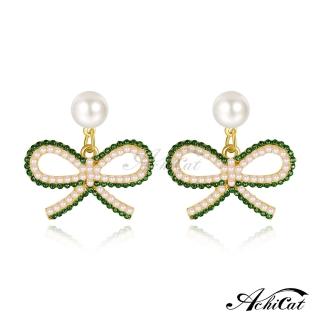 【AchiCat】珍珠耳環．耳針式．蝴蝶結(新年禮物)
