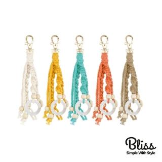 【Bliss BKK】編織繩貝殼環木球吊飾 包包搭配首選 鑰匙圈(5色可選)