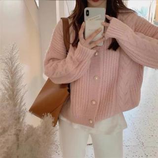 【BBHONEY】韓系甜美麻花紋針織開衫 毛衣外套(網美必備款)