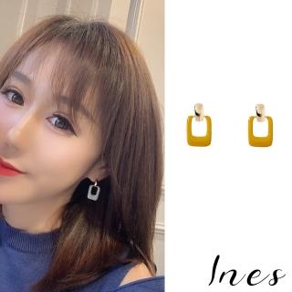 【INES】方形耳環 幾何耳環 滴釉耳環/韓國設計法式復古幾何方形滴釉造型耳環(3色任選)