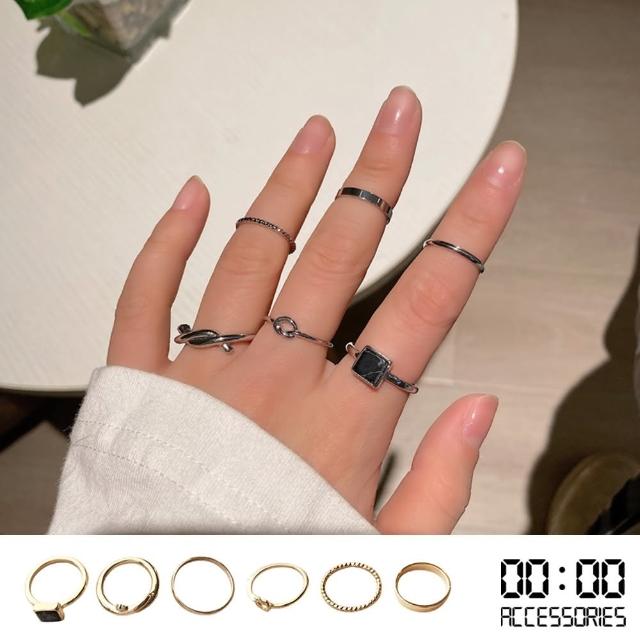 【00:00】簡約風戒指 個性風戒指/韓國設計簡約氣質個性關節戒6件戒指套組(2色任選)