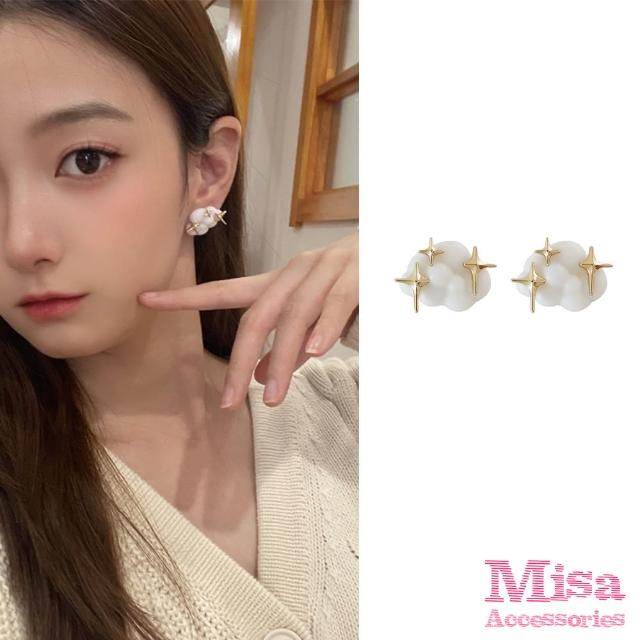 【MISA】韓國設計S925銀針可愛雲朵閃耀星星造型耳環(S925銀針耳環 雲朵耳環 星星耳環)