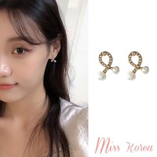 【MISS KOREA】韓國設計S925銀針法式美鑽珍珠甜美優雅造型耳環(S925銀針耳環 珍珠耳環 水鑽耳環)