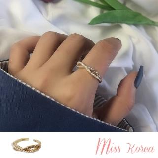 【MISS KOREA】韓國設計氣質珍珠美鑽X造型復古開口戒(珍珠開口戒 水鑽開口戒)
