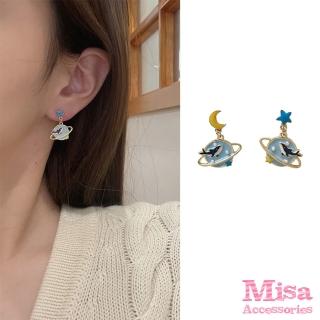 【MISA】韓國設計S925銀針星月宇宙海豚造型耳環(S925銀針耳環 宇宙耳環 海豚耳環)
