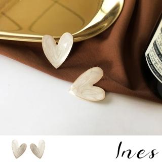 【INES】韓國設計S925銀針法式復古愛心滴釉造型耳環(S925銀針耳環 愛心耳環 滴釉耳環)