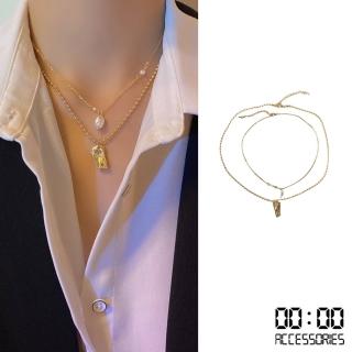 【00:00】韓國設計多層次疊戴珍珠金屬片造型2件項鍊套組(多層次項鍊 珍珠項鍊)