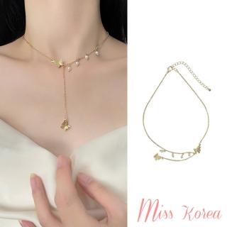 【MISS KOREA】韓國設計浪漫珍珠蝴蝶飛舞造型性感Y字項鍊(珍珠項鍊 蝴蝶項鍊 Y字項鍊)