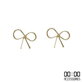 【00:00】S925銀針耳環 蝴蝶結耳環/韓國設計S925銀針極簡細緻線條蝴蝶結造型耳環(2色任選)