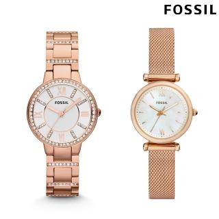 【FOSSIL】Carlie 不鏽鋼女錶-玫瑰金(2款可選 ES3284/ES4433)