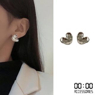 【00:00】韓國設計S925銀針復古凹凸金屬愛心造型耳環(S925銀針耳環 金屬耳環 愛心耳環)