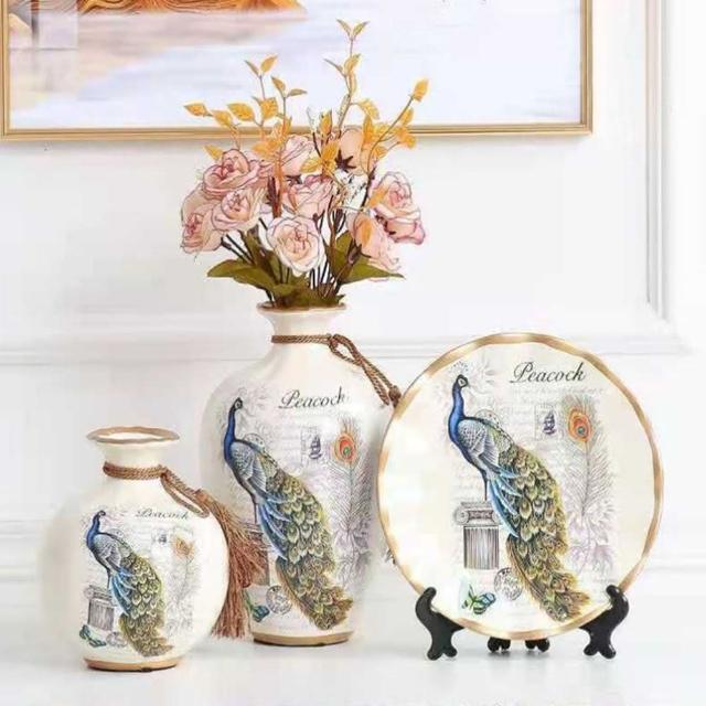 【JEN】手工創意陶瓷花瓶工藝品三件組居家裝飾擺飾(2款可選)