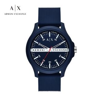 【A|X Armani Exchange 官方直營】Hampton 經典壓字計時手錶 藍色矽膠錶帶 46MM AX2421