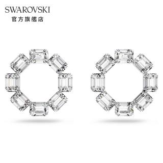 【SWAROVSKI 官方直營】Millenia 大圈耳環 八角形切割Swarovski 水晶 白色 鍍白金色 交換禮物