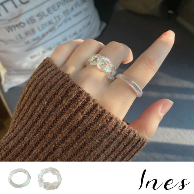 【INES】韓國設計冷淡風炫彩鍊條時尚2件戒指套組(冷淡風戒指 鍊條戒指)