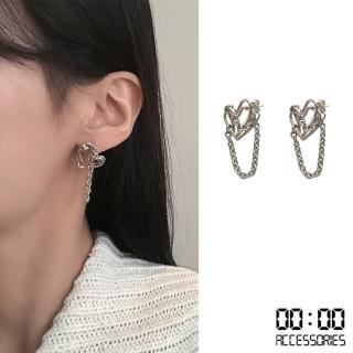 【00:00】韓國設計S925銀針縷空愛心流蘇鍊條造型耳環(S925銀針耳環 縷空耳環 流蘇耳環)