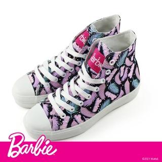 【Paidal】Barbie芭比愛上渡假高筒帆布鞋(繽紛黑)