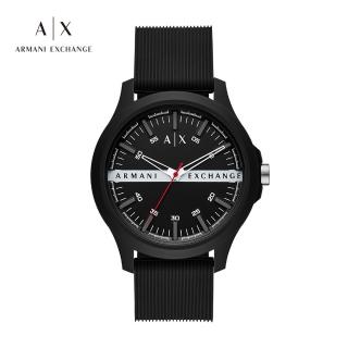 【A|X Armani Exchange 官方直營】Hampton 經典壓字計時手錶 黑色矽膠錶帶 46MM AX2420