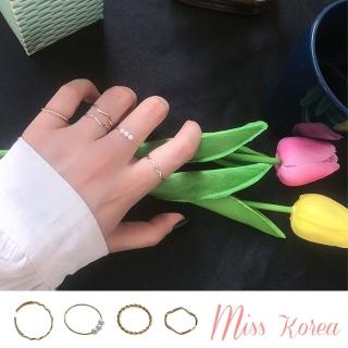【MISS KOREA】珍珠戒指 幾何戒指/韓國設計氣質浪漫珍珠幾何細圈造型5件戒指套組(2色任選)