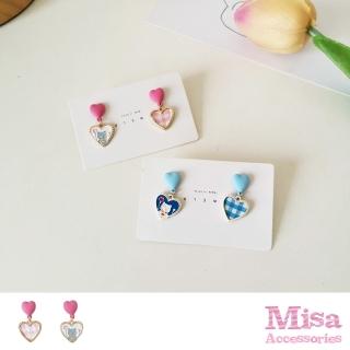 【MISA】S925銀針耳環 貓咪耳環/韓國設計S925銀針清新糖果色愛心貓咪滴釉造型耳環(2色任選)