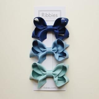 【Ribbies】雙層中蝴蝶結3入組-藍色系列(髮夾)