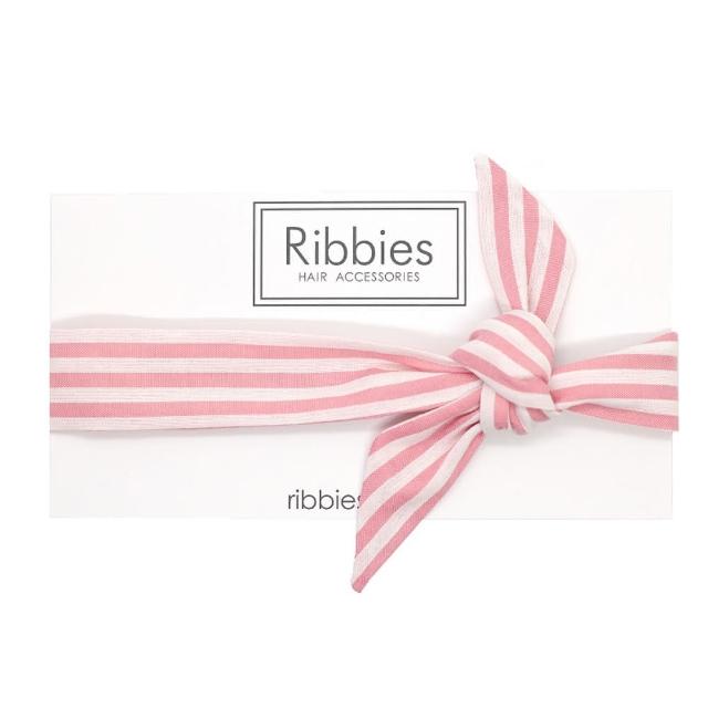 【Ribbies】兒童蝴蝶結髮帶粉紅白條紋(髮帶)