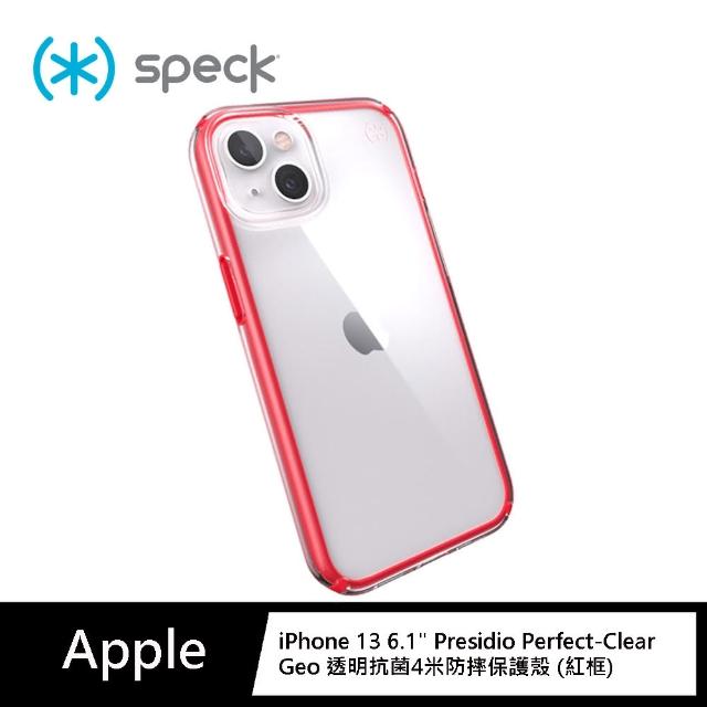 【Speck】iPhone 13 6.1” Presidio Perfect-Clear Geo 透明抗菌4米防摔保護殼 紅框(iPhone 13 保護殼)