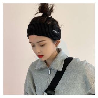 【HaNA 梨花】韓國保暖造型潮人心機．針織運動黑標字母純色髮帶