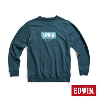 【EDWIN】女裝 BOX LOGO厚長袖T恤(橄欖綠)