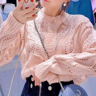 【BBHONEY】夢幻蕾絲拼接麻花針織開衫 寬鬆毛衣外套(網美必備款)