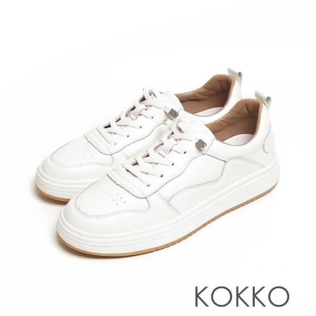 【KOKKO 集團】超舒適全真皮長腿厚底休閒鞋(白咖色)