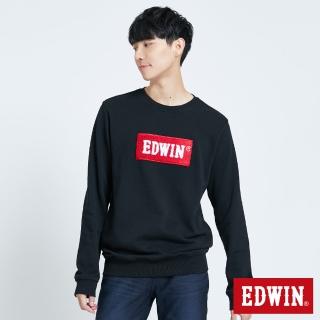 【EDWIN】男裝 毛巾繡花厚長袖T恤(黑色)