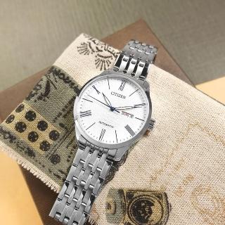 【CITIZEN 星辰】簡約紳士 機械錶 自動上鍊 星期日期 不鏽鋼手錶 白色 40mm(NH8350-59B)