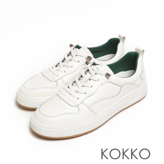 【KOKKO 集團】超舒適全真皮長腿厚底休閒鞋(白綠色)