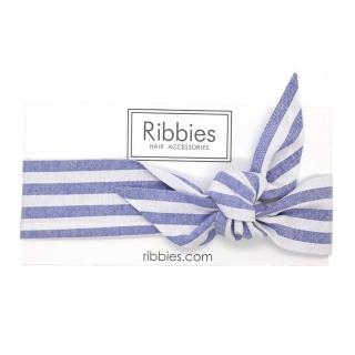 【Ribbies】兒童蝴蝶結髮帶粉藍白條紋(髮帶)