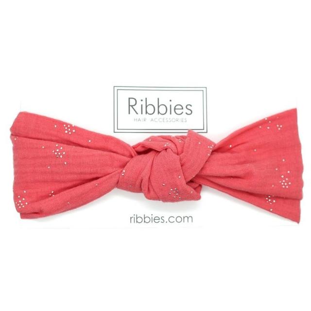 【Ribbies】成人寬版扭結髮帶珊瑚紅銀點點(髮帶)