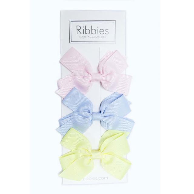 【Ribbies】經典中蝴蝶結3入組-粉嫩系列(髮夾)