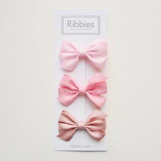 【Ribbies】三層中蝴蝶結3入組-粉紅系列(髮夾)