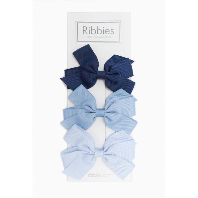 【Ribbies】經典中蝴蝶結3入組-藍色系列(髮夾)