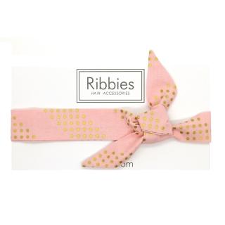 【Ribbies】兒童蝴蝶結髮帶粉紅金點點(髮帶)