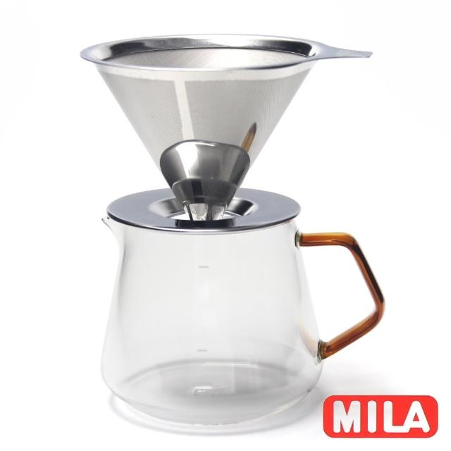 【MILA】彩柄玻璃壺-琥珀加不鏽鋼咖啡濾杯組(超值優惠組)